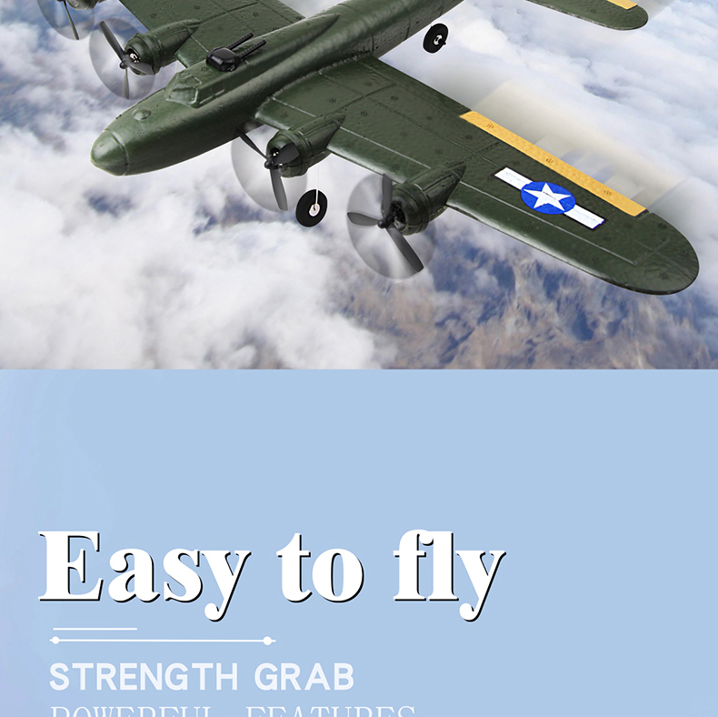 4 Channels Fx817 Remote Control Foam Aircraft Fixed Wing Model Glider B17 Bomber Toy Aircraft Package Includes USB Cable