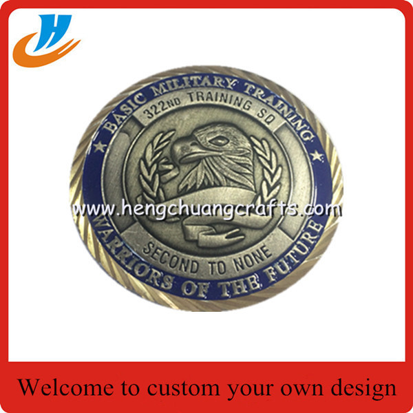 High quality 3D zinc alloy metal souvenir coins antique brass plated challenge coin