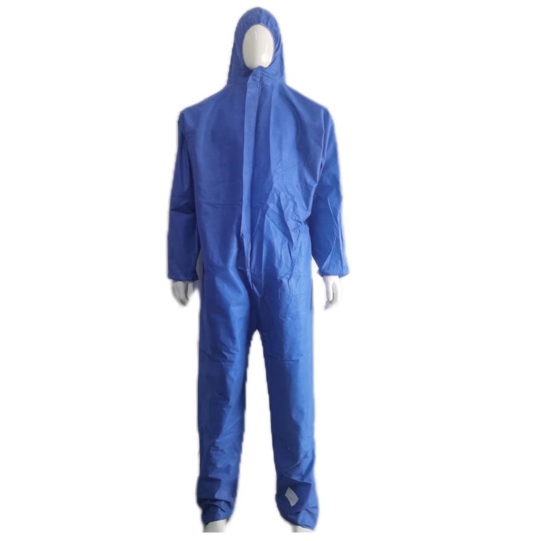 Nonwoven Isolation Overall Hazmat PPE Kit SMS Protective Coverall with Elastic Hood