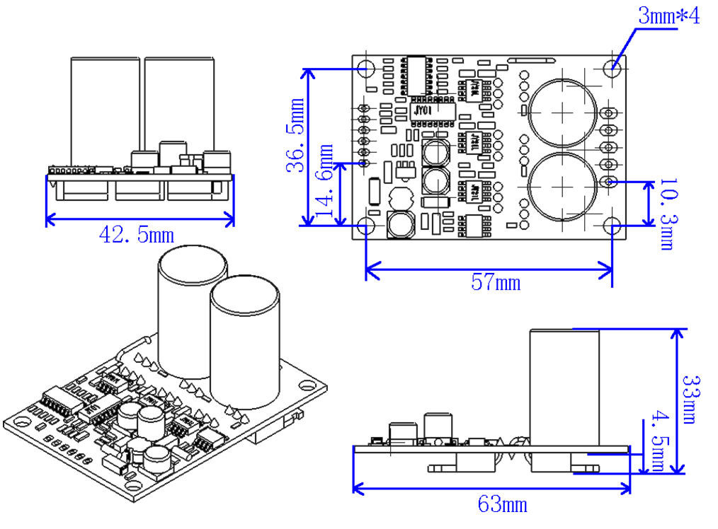 JUYI JYQD-6.5E Three-phases BLDC Motor Driver O.V / L.V Protection PWM Frequency 1-20KHZ