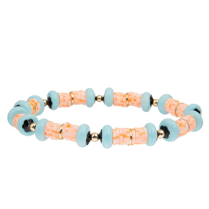 Gold Edge Turquoise Natural Stone Beaded Bracelet Elastic Customized For Women