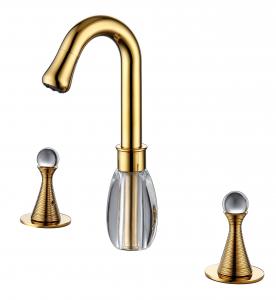 Wholesale Deck Mounted Gold Widespread Bathroom Faucet 3 Hole 2 Handle Solid Brass from china suppliers