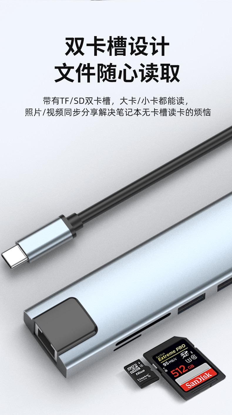 Multi Port HUB Adapter with Memory Card Reading and Aluminum Body