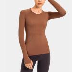 Wicking Women Activewear T Shirts Long Sleeve Knitted Seamless Workout Shirt