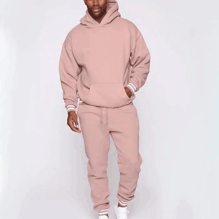 Custom Cotton Sports Plus Size Men&prime;s Jogger Sweatsuit Gym Plain Fleece Winter Pink Jogging Hoodies Tracksuits Apparel Set