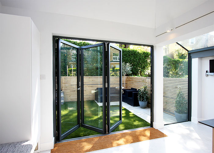 Fire Proof Aluminium Bifold Patio Doors , Residential Folding Doors With Louver Inside