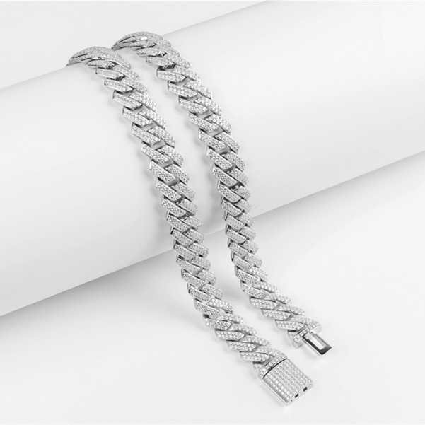 Two Tone 20 Inch Moissanite Hip Hop Chains Two Tone 14mm Cuban Link Chain
