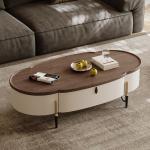 Walnut Veneer Central Oval Coffee Table Natural Wood Top Metal Legs For Living