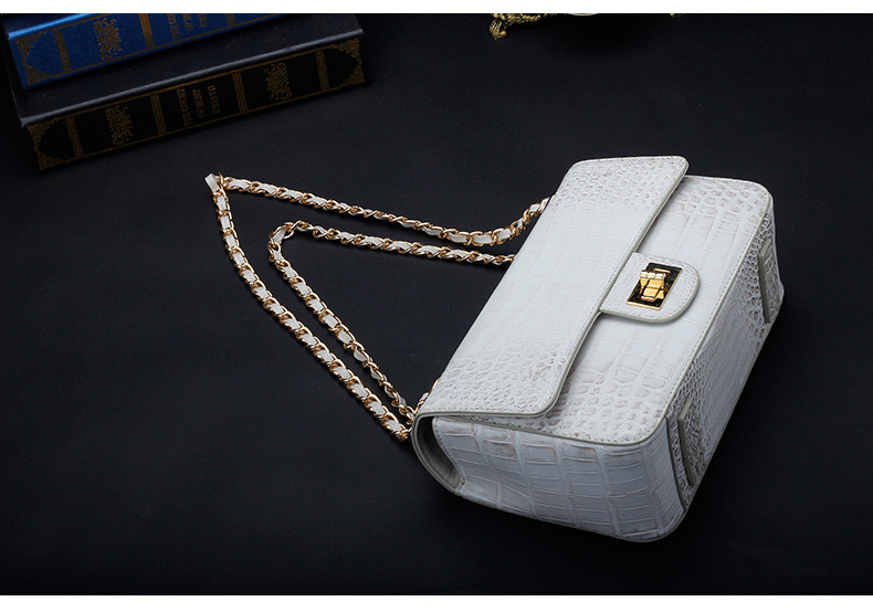 Luxury Genuine Crocodile Belly Skin Gold Hardware Lady Evening Flap Purse Alligator Leather Women Single Shoulder Bag