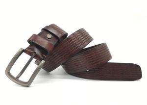 Wholesale Men's Casual Leather Belt / 100% Soft Top Grain Genuine Leather Embossed Wavy Line Strap With Classic Prong Buckle from china suppliers