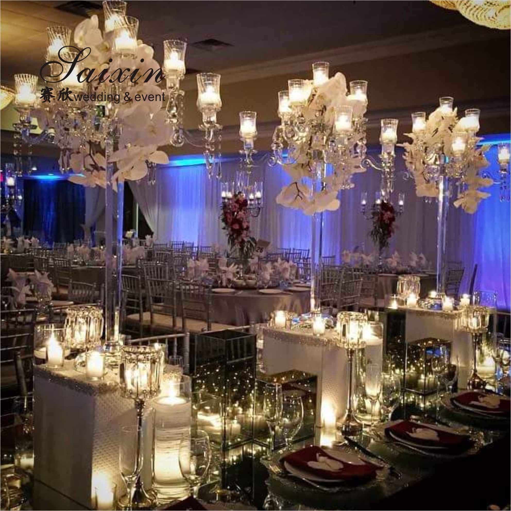 ZT-325G Latest Design Gold Crystal Candelabra Wedding Table Decoration Centerpiece For 15 Arms