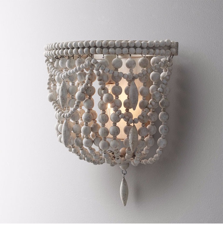 Vintage White Wood beaded chandelier for the kitchen foyer chandelier(WH-CI-149)