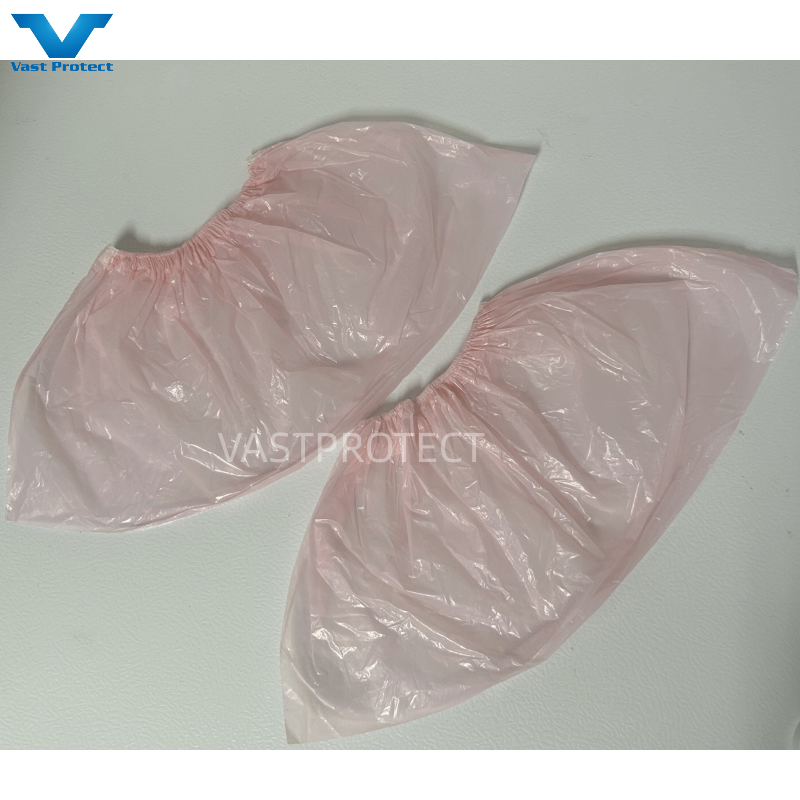 Customized Disposable PE Pink Shoe Cover For Labs Waterproof Material 17 x 40cm
