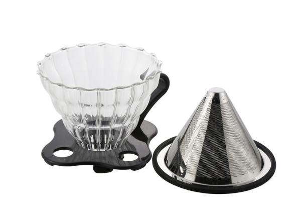 Durable Glass Coffee Dripper Black Color Size 01 With Stainless Steel Coffee