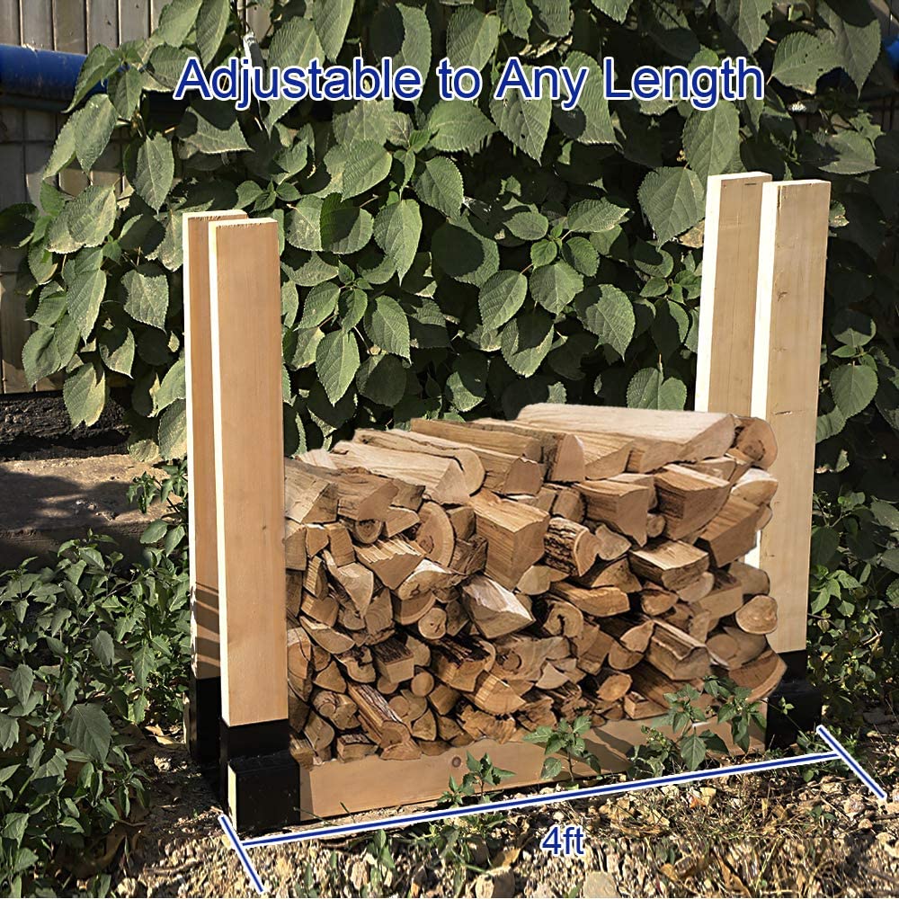 Fireplace Wood Storage Holder Bracket Kit with Adjustable Length Metal and Firewood