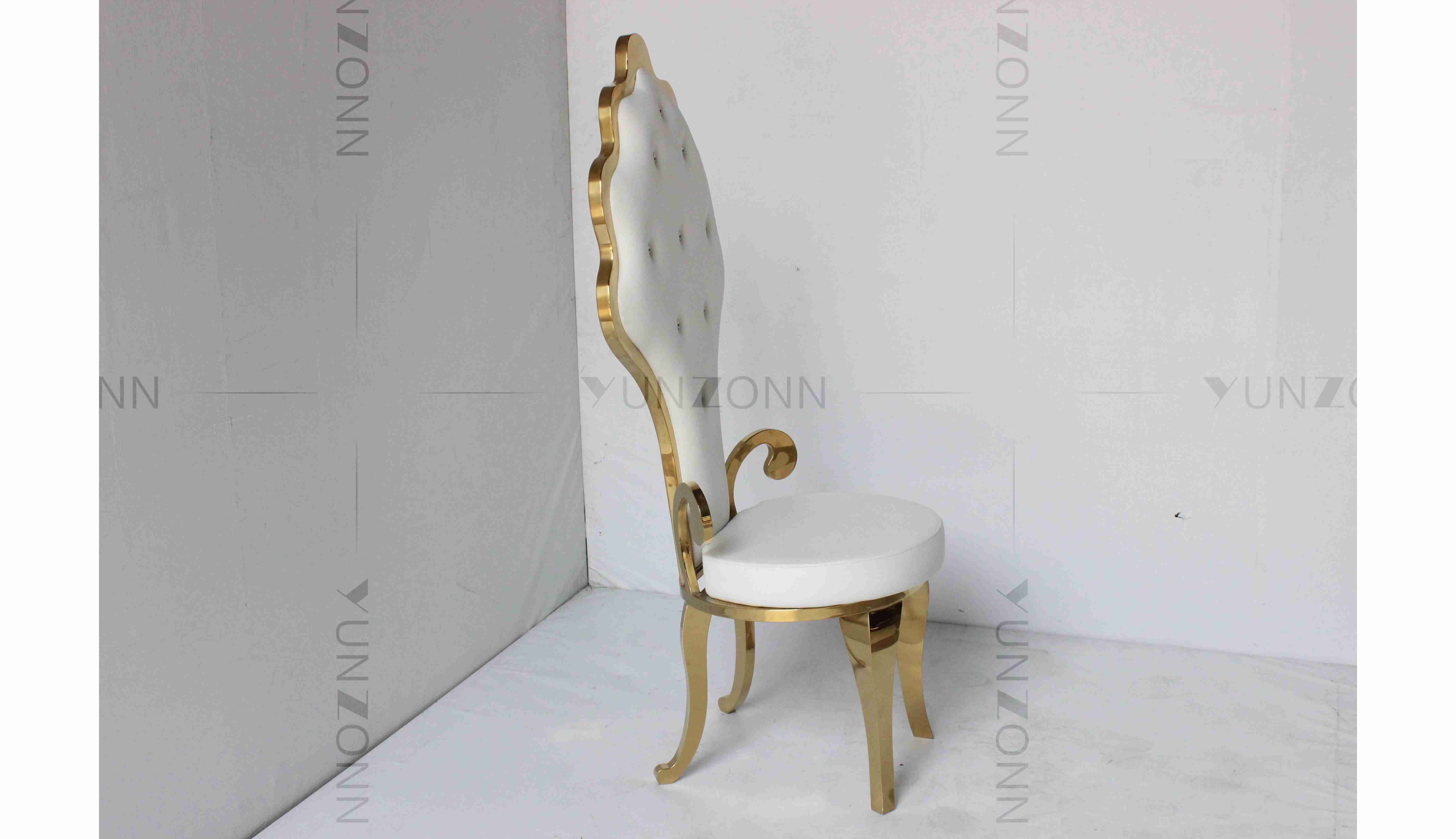 White PU wholesale bride and groom wedding stainless steel gold high chair