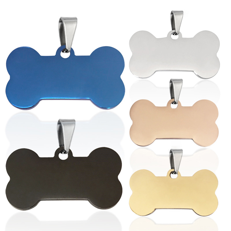 Carved Stainless Steel Dog ID Tags 2cm-6cm SS Dog Tag Black Blue