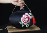 Luxury Oval Shape Embroidered Velvet Bag , Satin Clutches Evening Bags With Two
