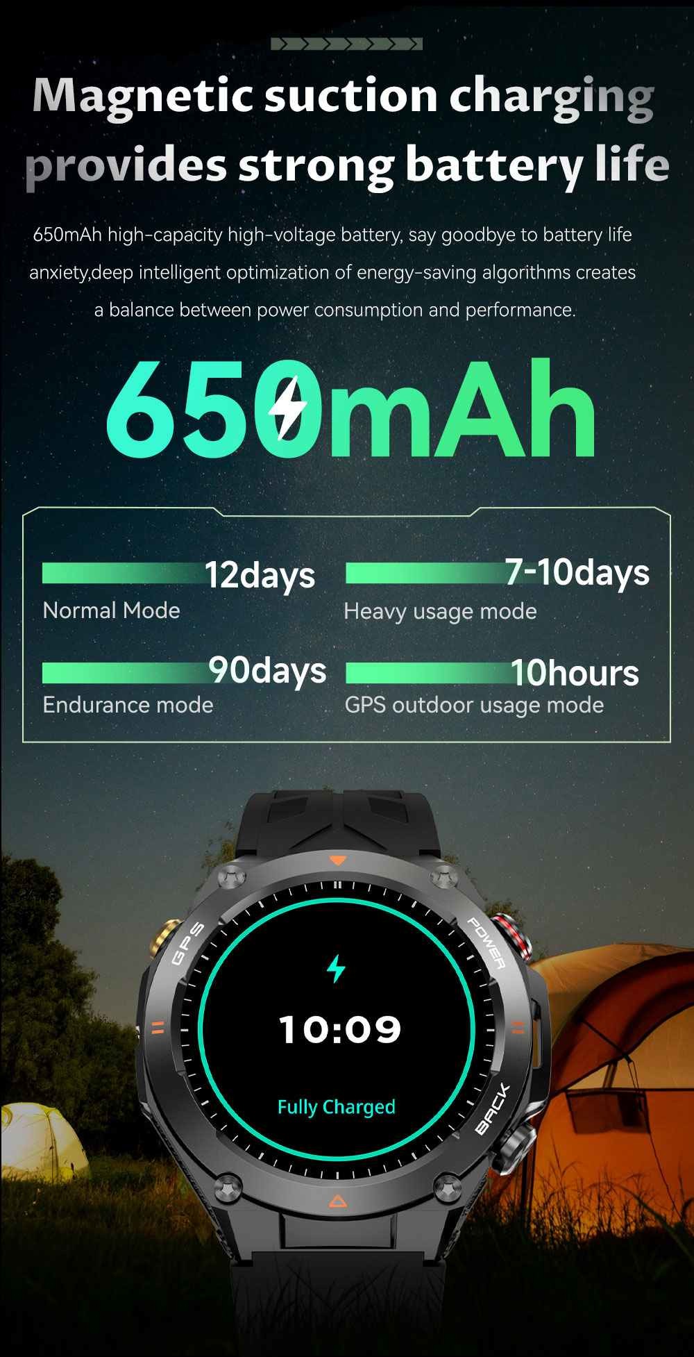 Men's KC82 Smart Watch Fitness Tracker Watch Waterproof 1ATM With Altitude Air Pressure