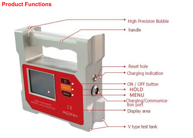 Dual Axis Magnetic Digital Inclinometer LCD Screen Radian Measurement