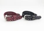 Genuine Womens Studded Leather Belt With Cutout Holes / 4mm Flat Studs