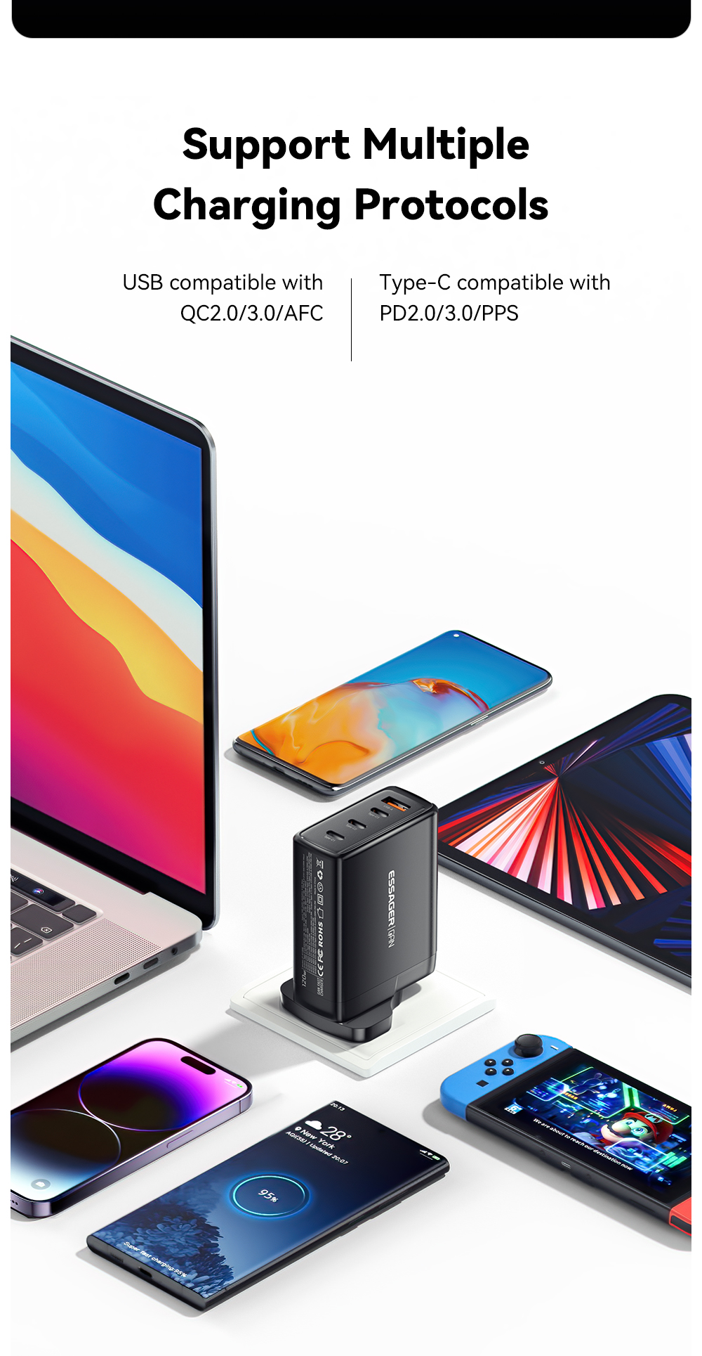 Essager 2023 Best New Product Phone Accessories Quick Charging 3C1A Portable Travel 120w Charger