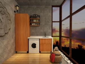 Wholesale Fadior Warm Wood Grain Metal Laundry Cabinet With Black Round Sink from china suppliers