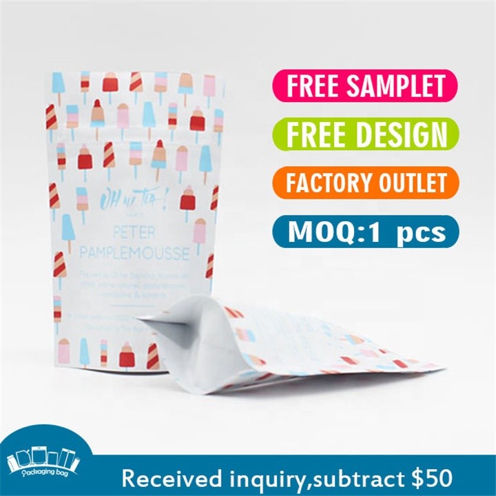 Recyclable Custom Printed Zip Lock Stand Up Pouch 3.5 g Smell Proof Mylar Bags for Weed
