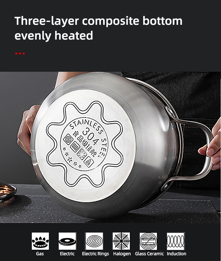 Factory Kitchen 304 Stainless Steel Steamer Pot Soup Pot Milk Pot Cooking Ware With Lid