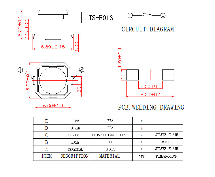 Black House Momentary Tactile Switch 2 Pin 12V Voltage With Long Travel