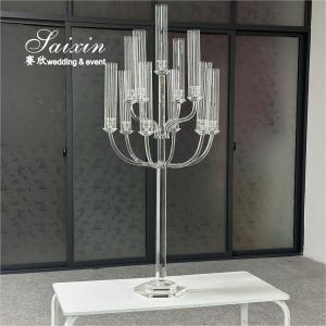 Wholesale Beautiful Clear Glass Crystal Candelabra With Tall Glass Jars For Wedding Centerpieces from china suppliers