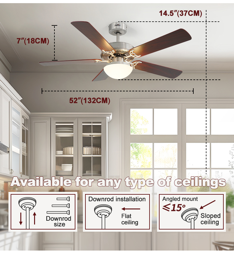 Modern Design Smart Home Remote Control LED Ceiling Fan Light with 2- Coverage