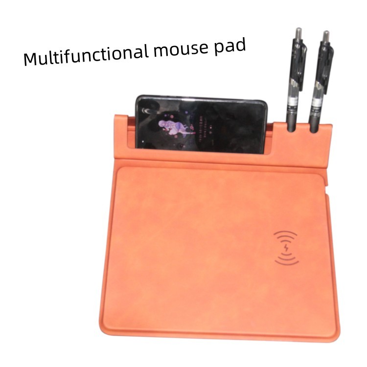 Personalized Customized Logo Pu Leather Multifunctional Water Proof Smart Foldable Wireless Charging Mouse Pad