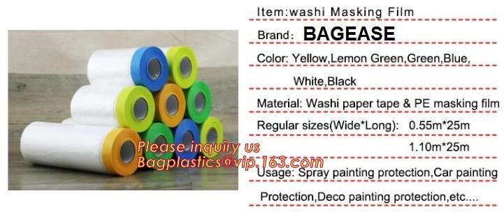 pre-taped paintable car masking film,auto paint solution HDPE masking film,1500*2300mm Masking Film Tape Roll Self Adhes