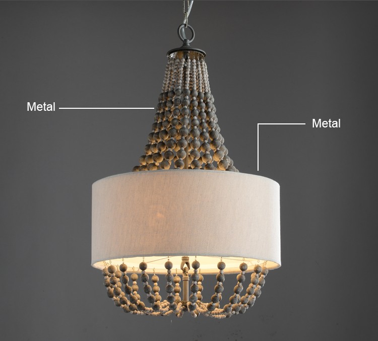 Circular iron chandelier with wood bead Lampshade (WH-CI-42)