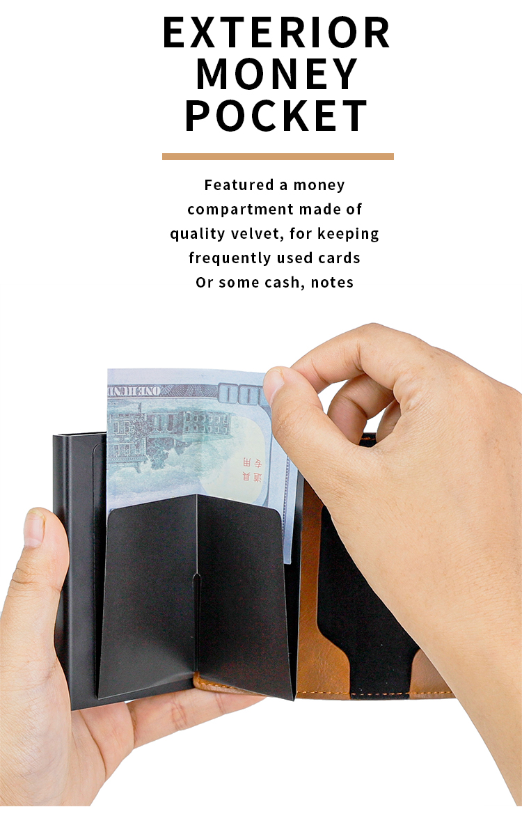 Acceptable OEM ODM Vintage Style RFID Blocking Pop Up Metallic Card Wallet for Men