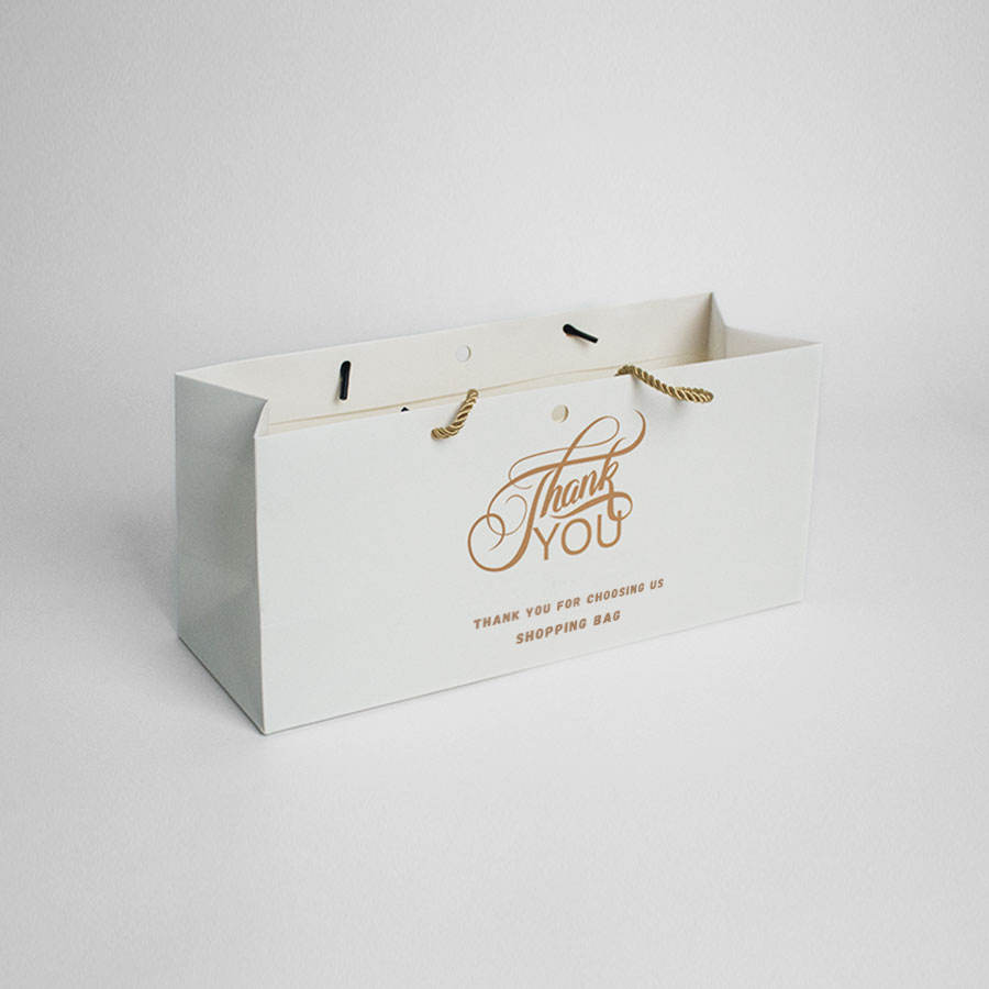 Customised Small Carry Paper Shopping Bags With Bow Tie Ribbon Handle Customer's Logo
