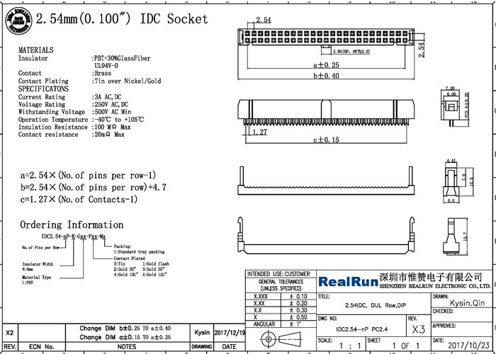 Dual Row Insulation Displacement Wire Connectors 26 Pin Idc Female Connector