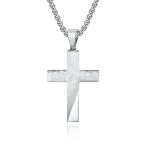 Stainless Steel Cross Necklace for Men Satin and Polished Christian Jewelry