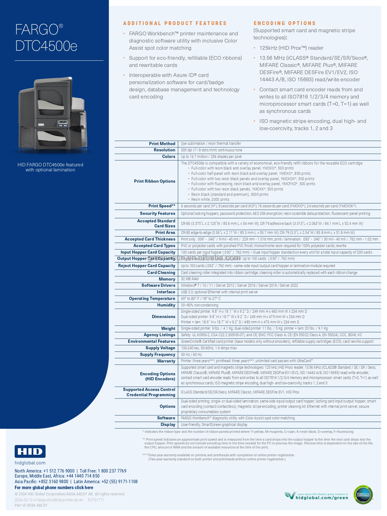 Single/Dual Sided Print Method HID Fargo DTC4250e ID Card Printer 300dpi Max. Resolution