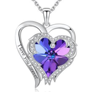 Wholesale Hypoallergenic 925 Sterling Silver Heart Pendant Necklace Austrian crystal Purple Crystal from china suppliers