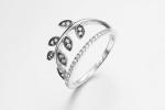 Green Leaf 925 Silver CZ Rings 3mm Cubic Zirconia Anniversary Band