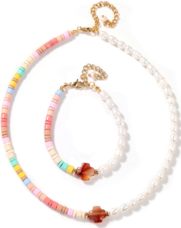 5-6mm Freshwater Pearl Bracelet , rainbow colored Enamel Bead Bracelet