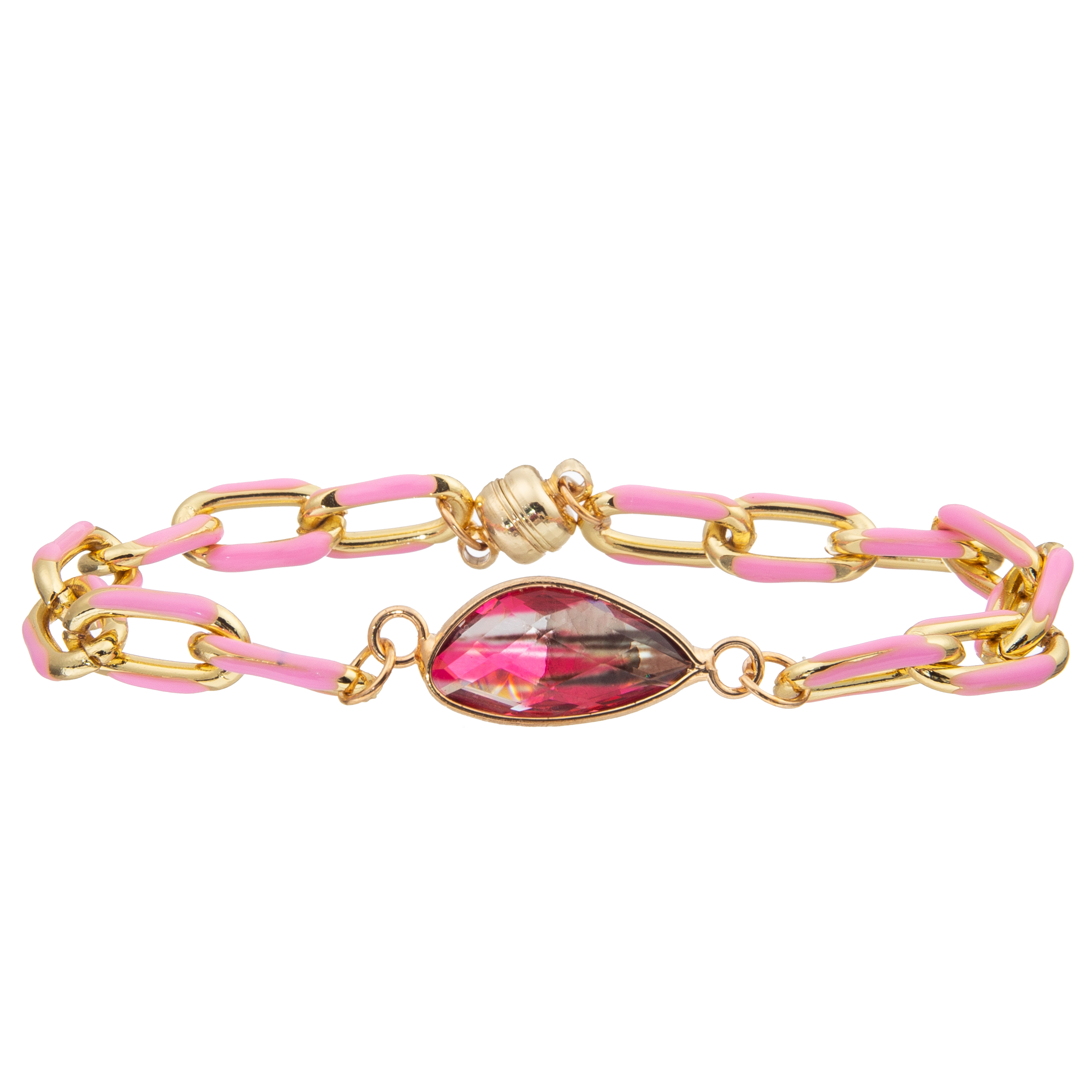 Magnetic Buckle Painting Oil PaperClip Chain Link Bracelet With Faceted Crystal