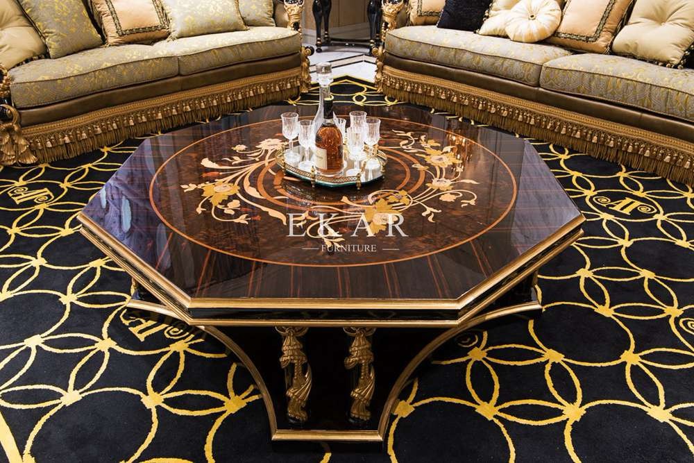 Gold Foil High Gloss Antique Wood Luxury Carving Home Furniture