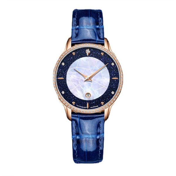 Pin Buckle Diamond Bezel Leather Watch 3ATM Waterproof Ladies Dress Watches With