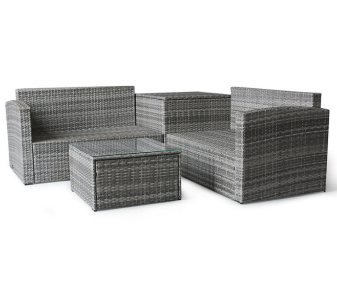 L Shape Pe Rattan Sofa Conversation Sectional Sofa Storage Box Backyard Porch Poolside