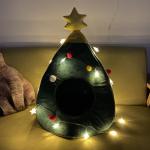 Hot sell luxury pet bed pp cotton oxford bottom green cat house christmas High
