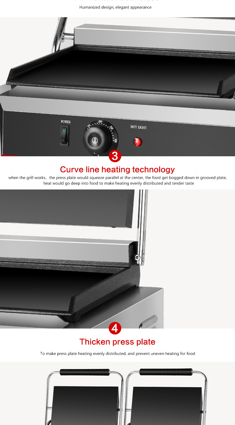 Full Flat 2in1 Double Plate Panini Sandwich Press Electric Contact Grill for Commercial