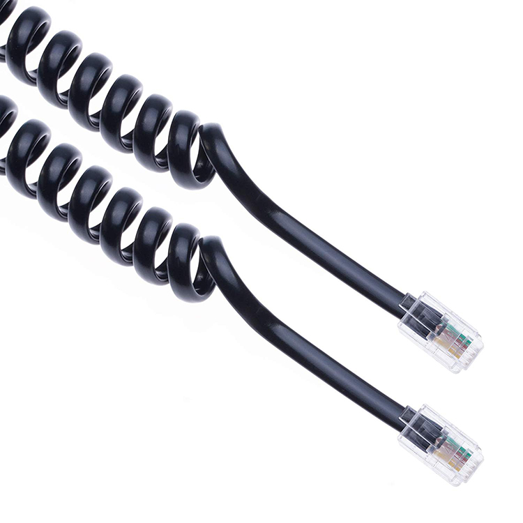 OEM Coiled Spring 1m 2m 3m RJ9 4P4C RJ11 Black White Spiral Flat Cat3 ADSL Telephone Cable